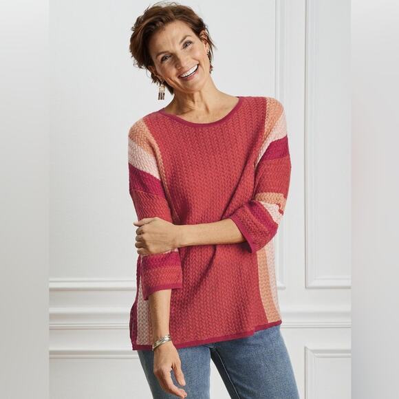 Soft Surroundings Wool Blend Abril Stripe Sweater Textured Pullover Top sweater - Picture 2 of 12